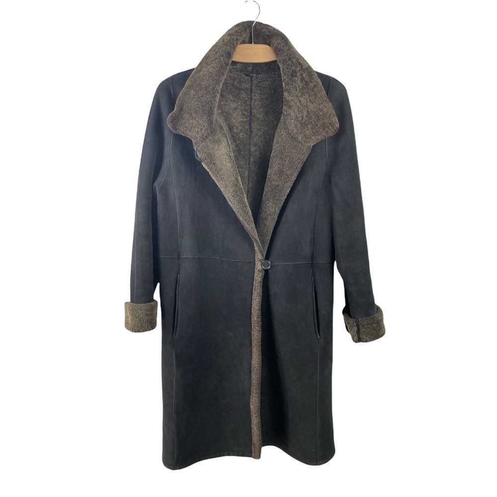 Sinclair Botticelli Italian Shearling Lined Suede Calf Length Long Coat EU 44/L